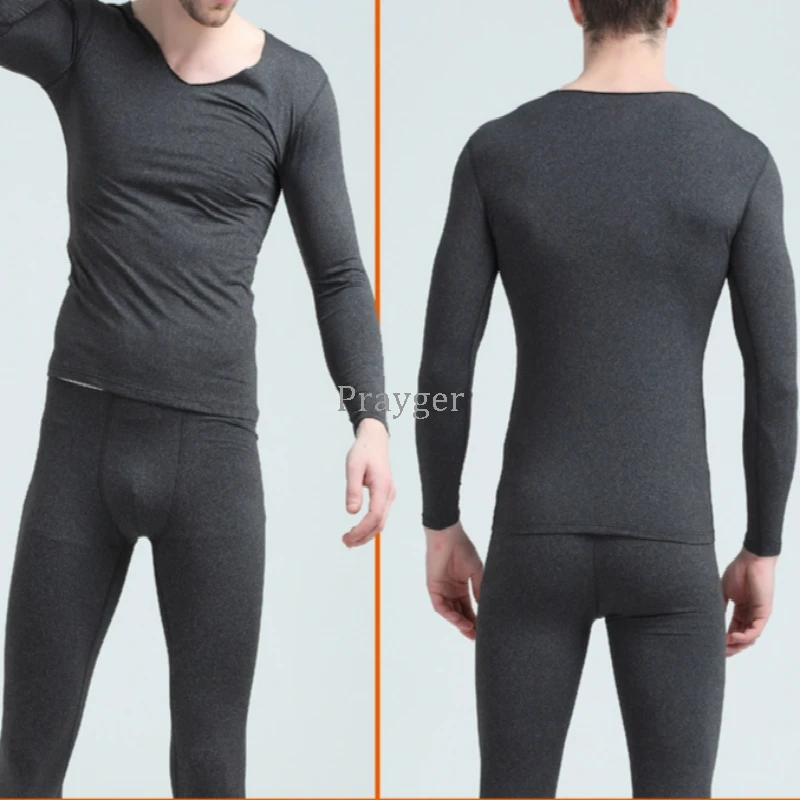 Men Long Jhons Winter Thermal Underwear Tops Buttoms Invisible Clothes Warm Body Sleeves Sets Big Waist 4XL