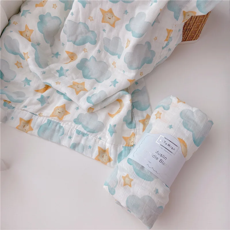 Baby Blanket Gauze Bamboo Cotton Baby Swaddle Towel Newborn Gauze Wrapper Quilt Blanket Cover Star Moon Combination Blanket