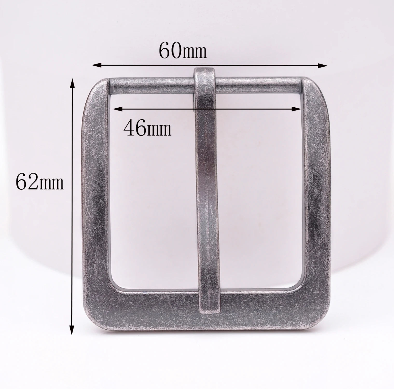 62*60MM (INNER 46 MM)Retro Silver Two-Tone Heavy Square Wide Single Prong Pin Clips Belt Buckle