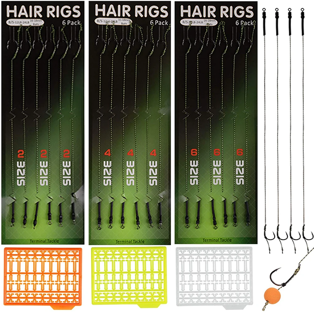 21Pcs Carp Fishing Accessories With 18pcs Carp Fishing Hair Rigs 3pcs Hair Rig Boilie Bait Stopper Extender Boilies Tackle Tool