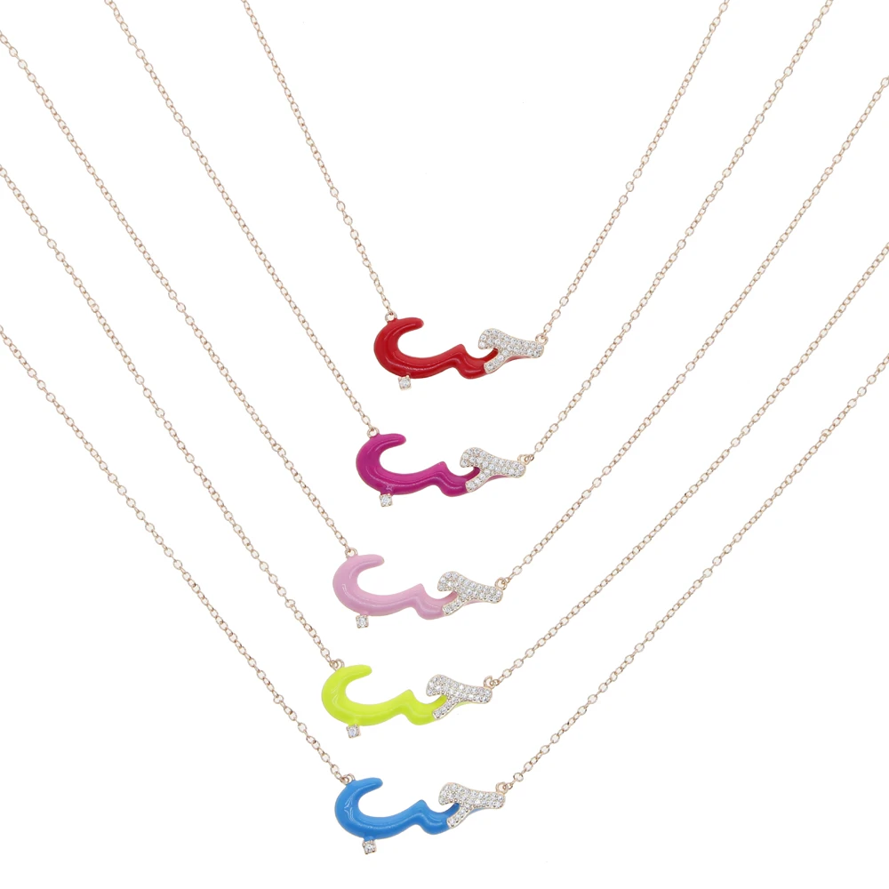 Rose Gold Color Candy Neon Colorful Enamel 2021 Fashion Women Girl Choker Arabic Word Letter Pendant Necklace