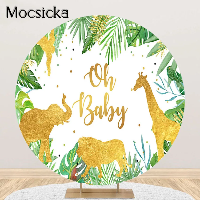 

Mocsicka с надписью Oh Baby фон с изображением джунглей для Baby Shower или для вечеринки по случаю сафари золотые вечерние украшения круглый эластичный круглый кулон покрытый крышка фотосессия