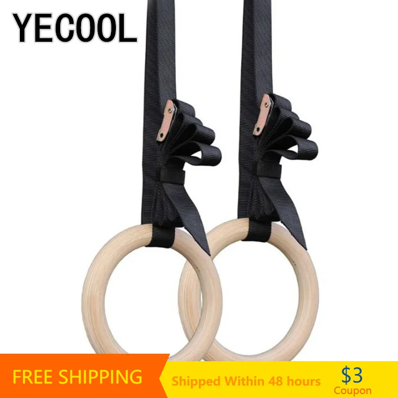 

Wooden Fitness Gymnastic Rings 28mm/32mm Gym Home Exercise Crossfit Pull Ups With Adjustable Straps Pull Up Rings