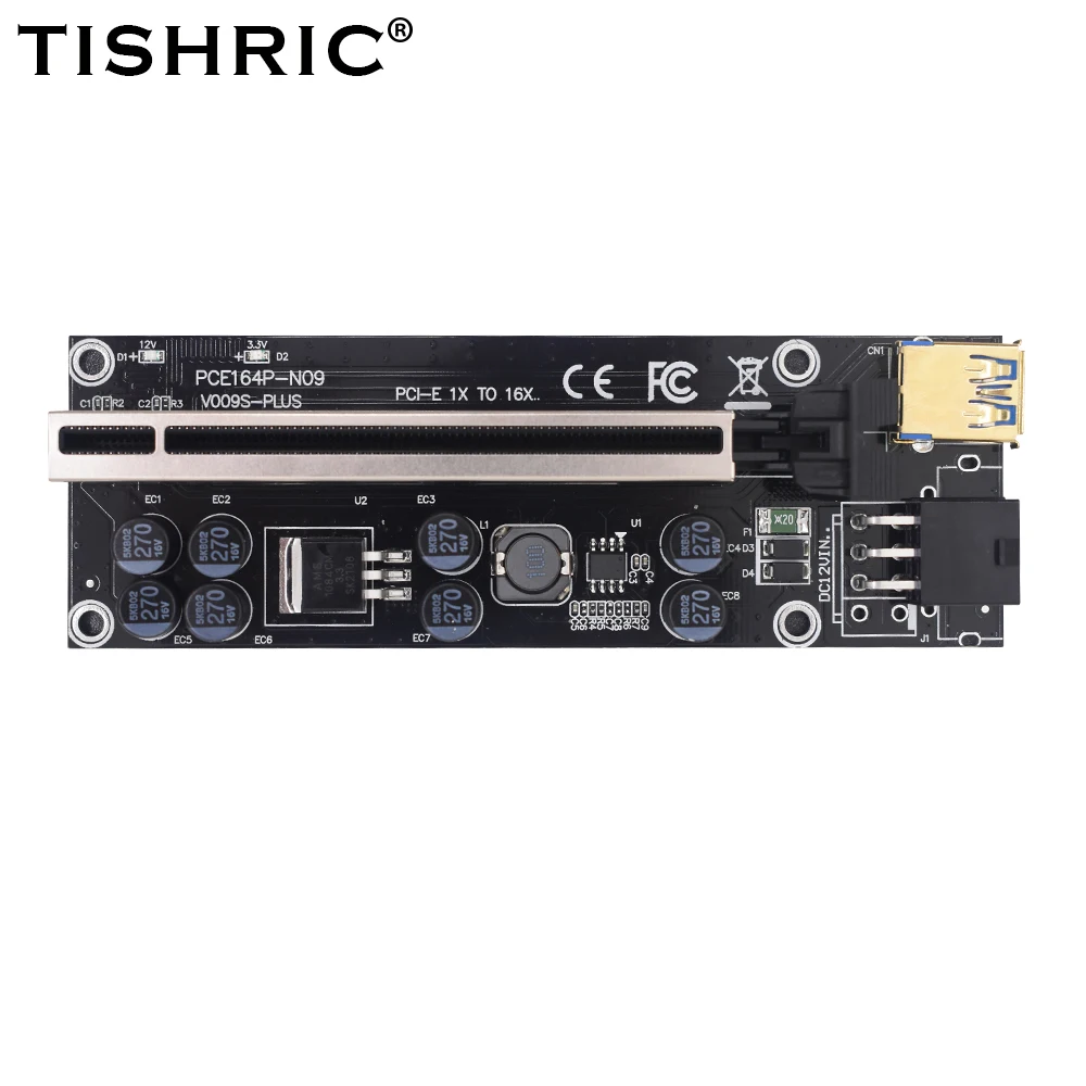 

6Pcs VER009 Plus USB3.0 PCI-E Riser Card Ver 009s SATA 15pin to 6 pin Express 1X 4x 8x 16x Extender Adapter BTC Mining Miner