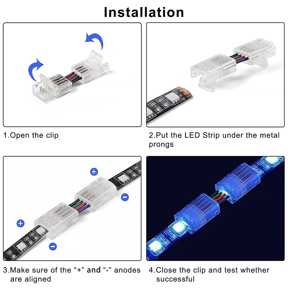 LED Strip Connector 4 Pin 8mm/10mm Right Angle Adjustable /H shape Connector For 3528/5050 SMD RGB LED Strip