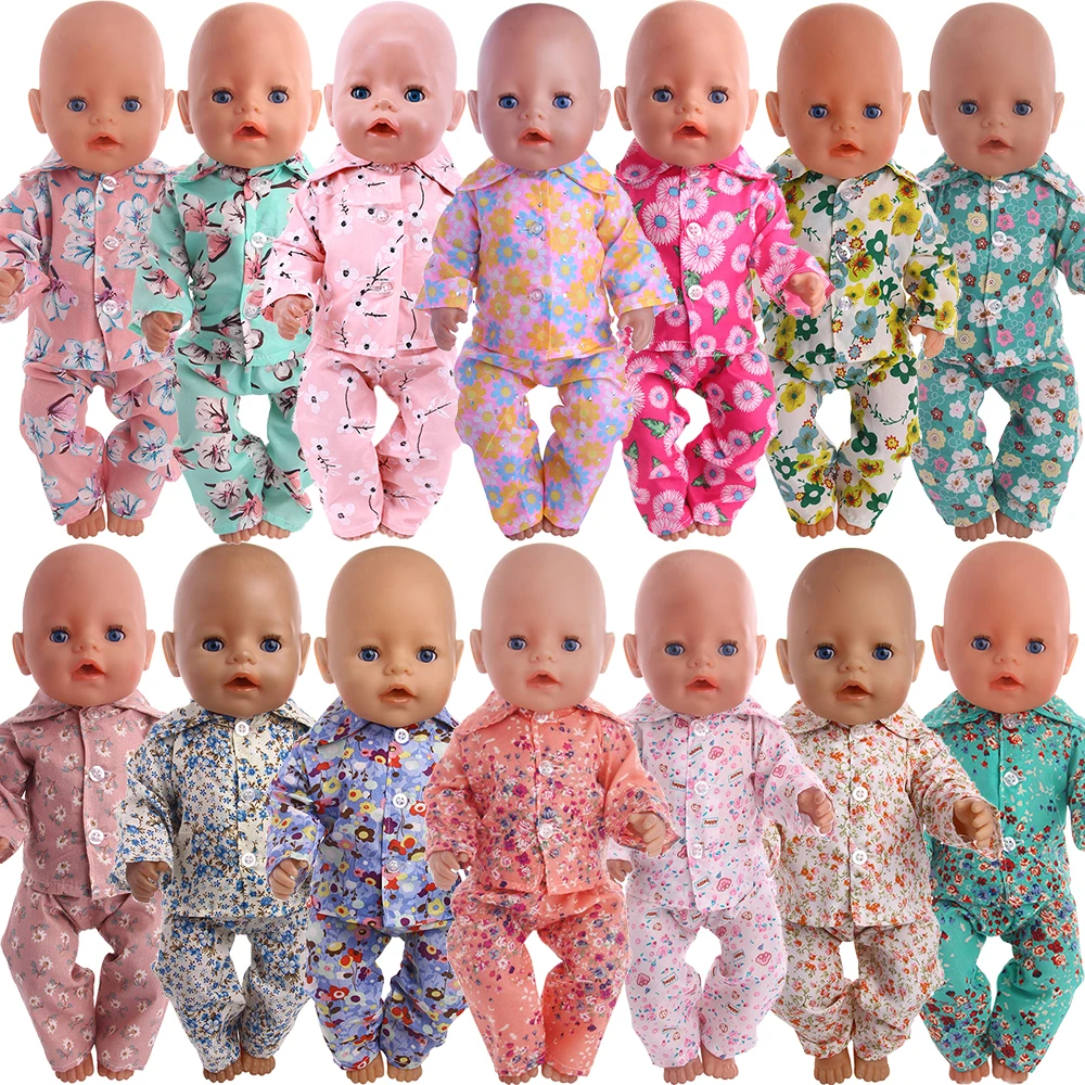 

Handmade Flower Pattern Pajamas For 18 Inch American Doll Girl Toy 43 cm Born Baby Clothes Accessories Nenuco Our Generation