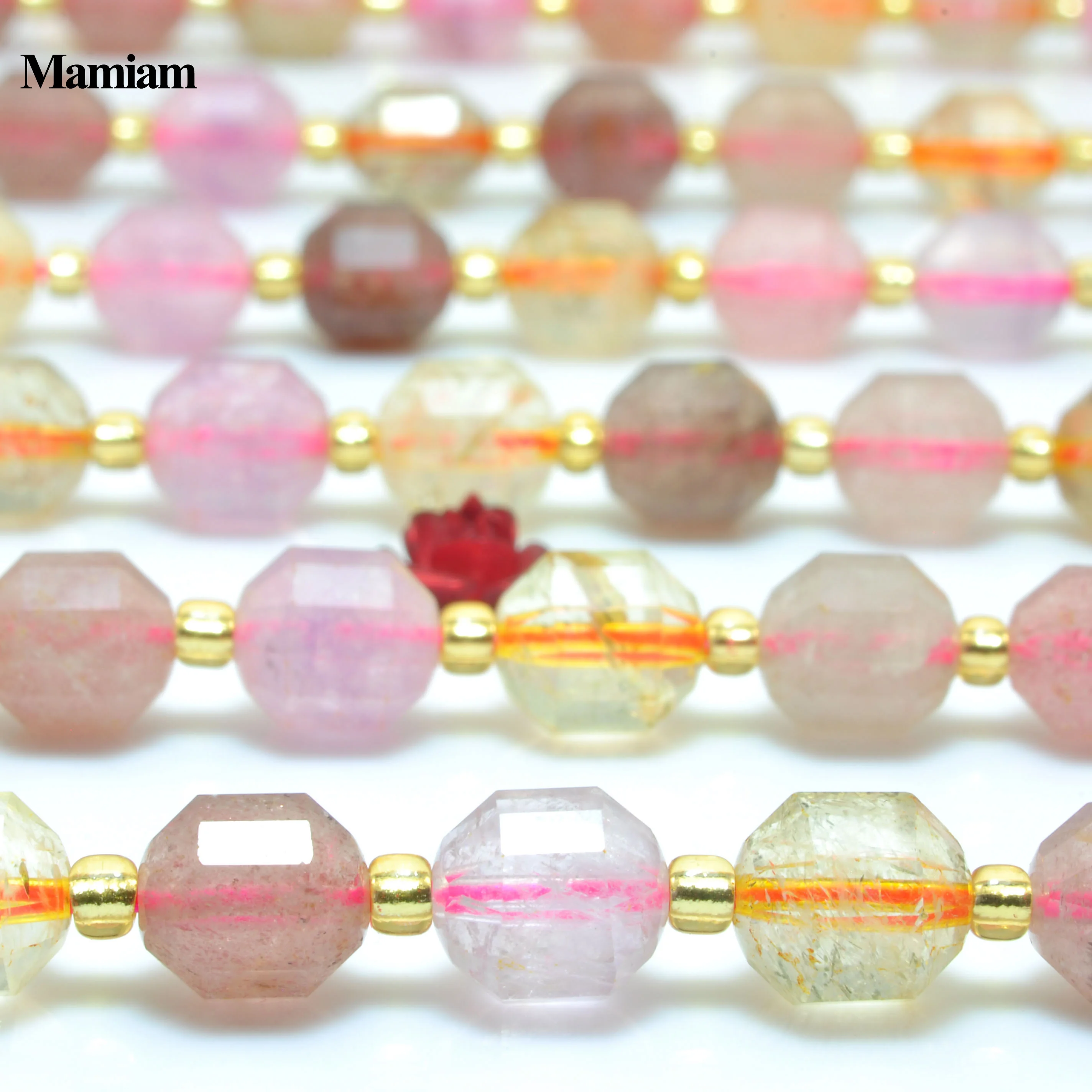 Mamiam Natural Super 7 Crystal Faceted Cylinder Charm Beads 7x8mm Loose Stone Diy Bracelet Necklace Jewelry Making Gift Design