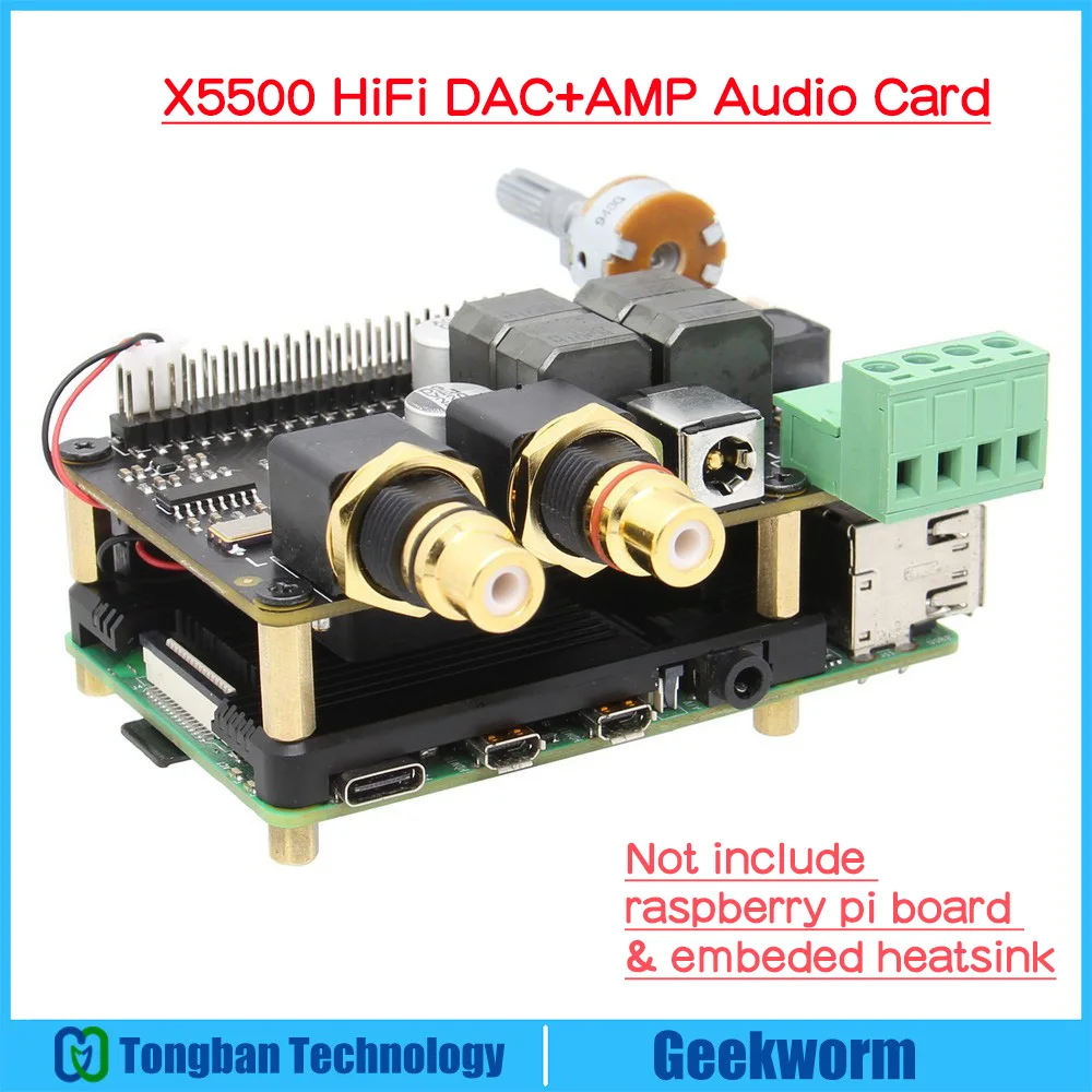 For Raspberry Pi 4, X5500 HiFi DAC+AMP Expansion Board  Audio Card Support X872/X850/X860 Storage Board with Pi 4 Model B/ 3B+