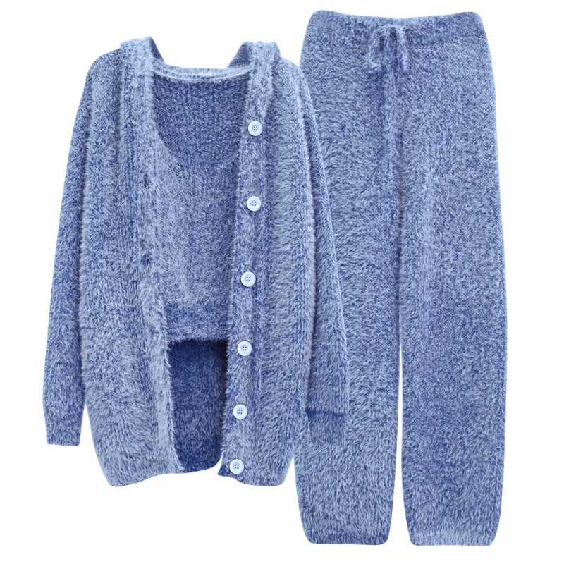 Coral Fleece Pajamas Winter Sleepwear For Women Warm Feather Yarn Pijamas Set Ladies Homewear Can Be Worn Outdoors 3 Piece Suit