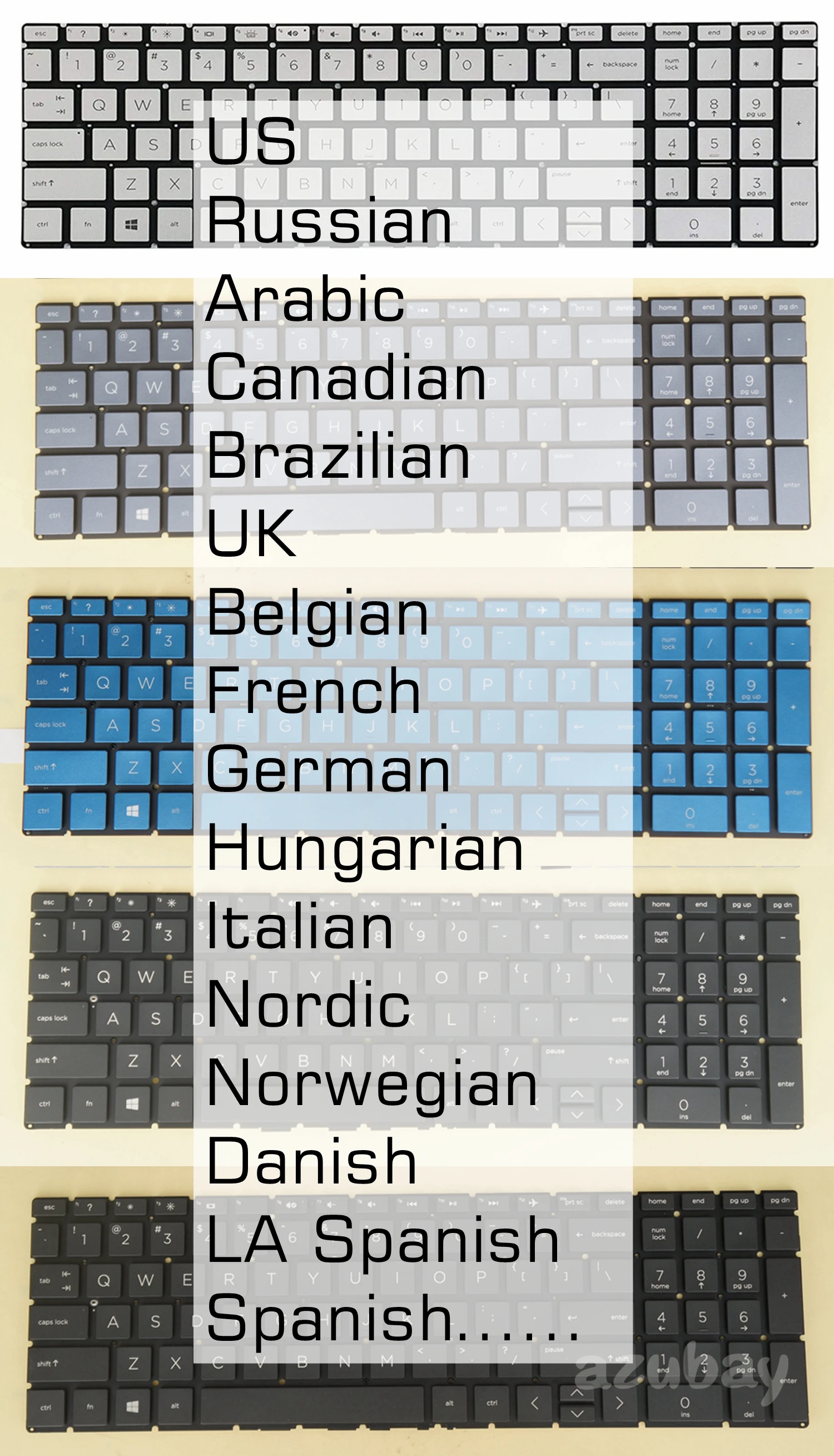 US Russian Arabic Canadian Keyboard For HP 15t-da100 15t-db000 15z-cw000 17-by0000 17-ca0000 17-ce0000 17g-cr0000 Backlit / No