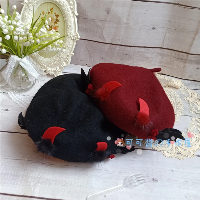 Beret Dark KILL Demon BAT Wing Lolita Baked Cake Hat Black Wine Hat Women Beret