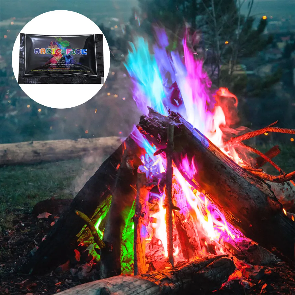 1Pc Mystical Colorful Flames Powder Color Bonfire Flame Sachet Fireplace Fire Glowing Props Pyrotechnics Festival Party Supplies