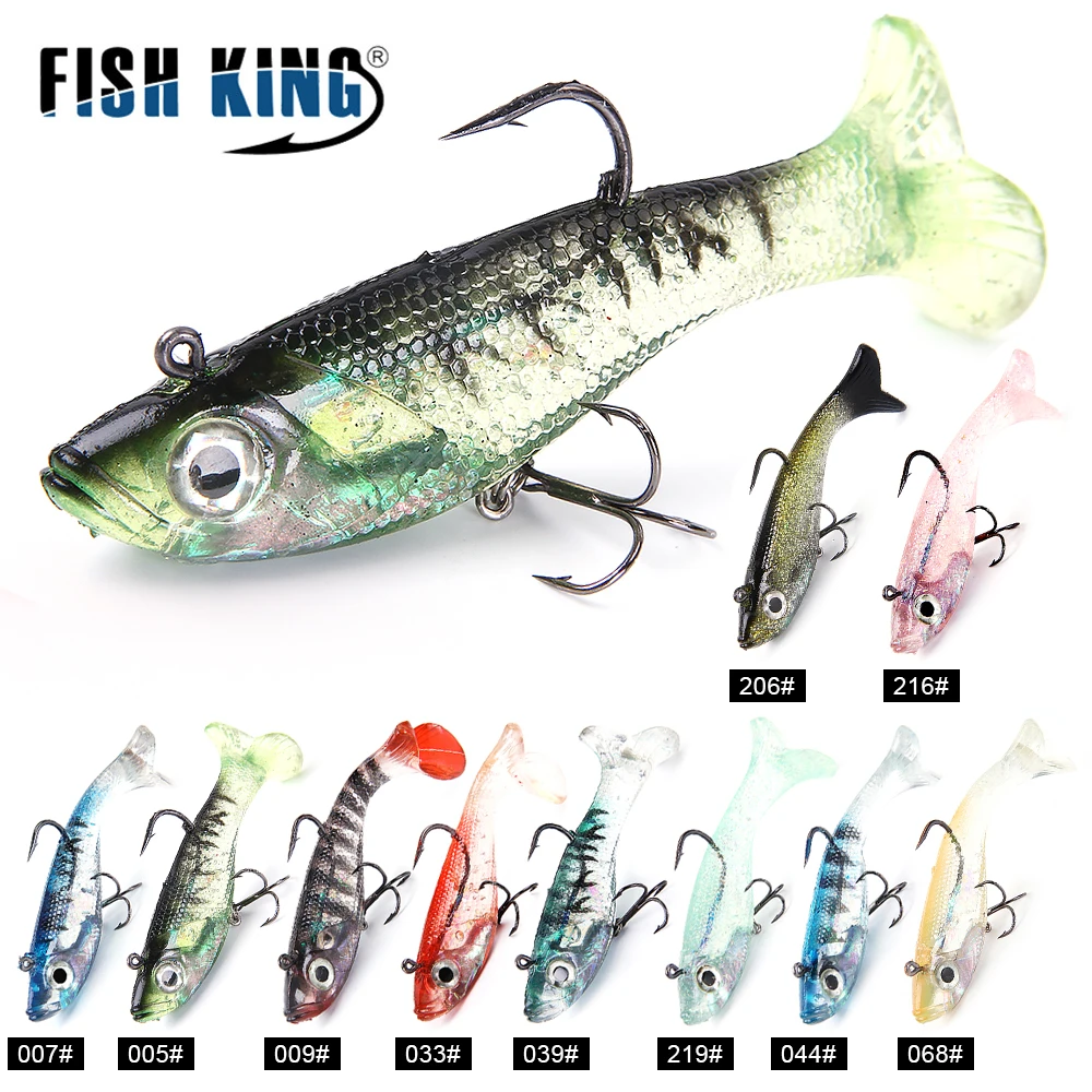 FISH KING Fishing Lure 8/10/12CM 10Colors Bass Silicone 3D Eyes Life-like Soft Bait With Treble Hook Jig Head Crankbait