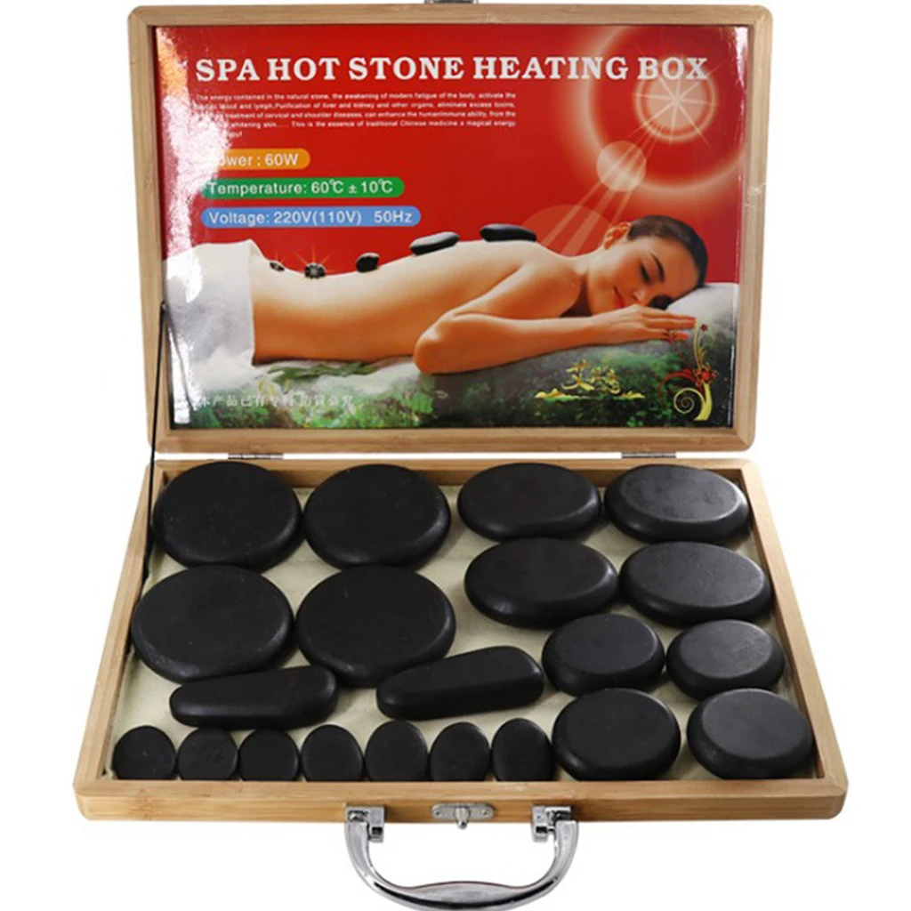 Electric Portable Wooden Energy Massage Stone Heater Kit Hot Rock Heating Box Case Warmer Device for Adult