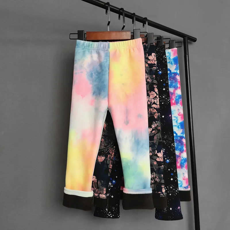Fluorescent Color Thicked Warm Leggings for Autumn Winter Children's Girls Pants