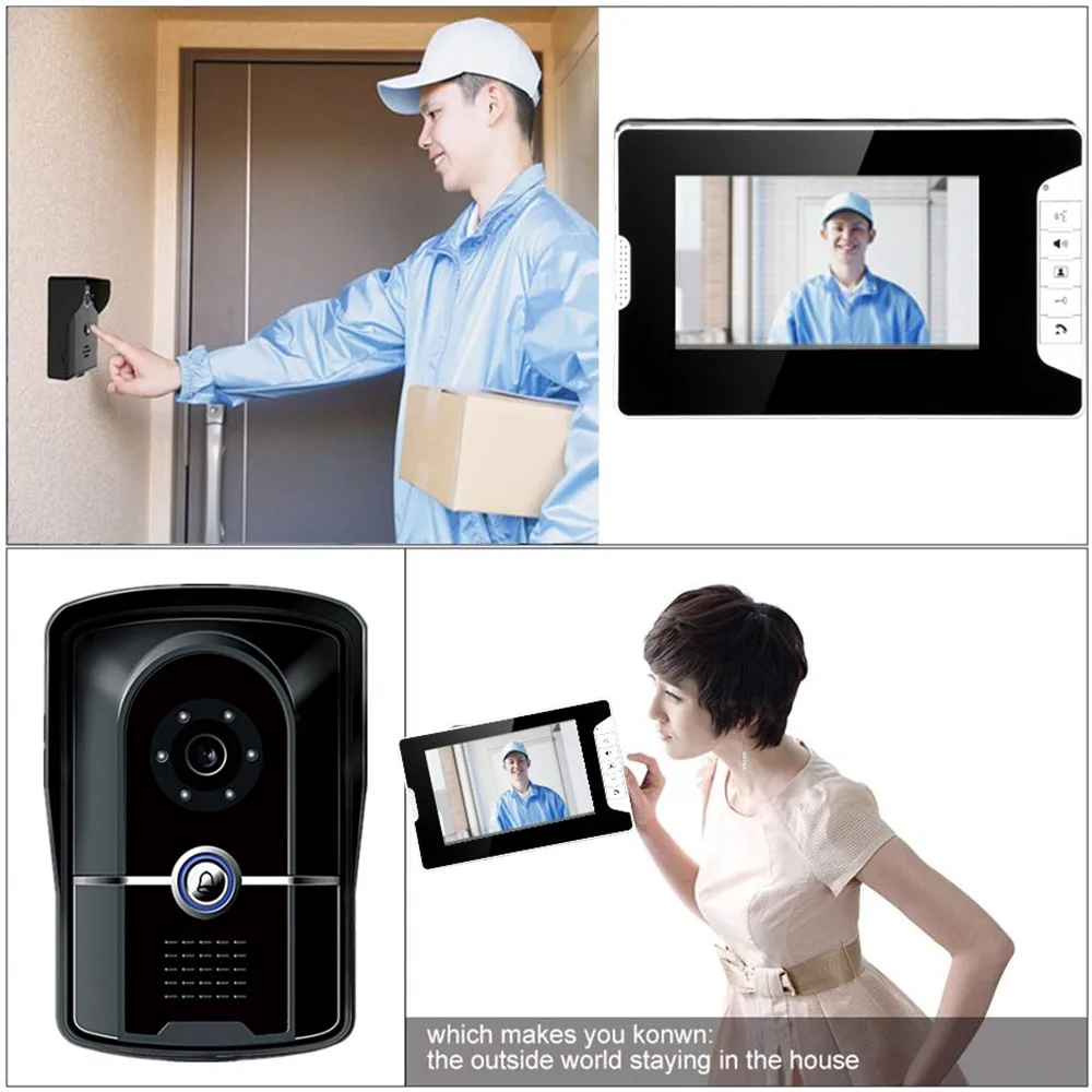 7 "Sistem Interkom Video Speakerphone Visual 1000TVL Infared IR Bel Pintu Kamera Video Kabel Telepon untuk Apartemen Rumah