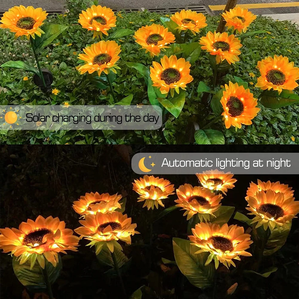 Outdoor Solar Sunflower/Lily/Rose Garden Lights Waterproof LED Solar Powered Yard Pathway Decorative Lawn Landscape Lamp