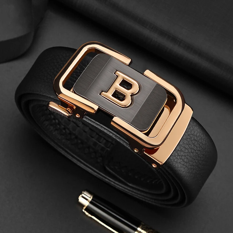 Fashion Black B Letter Belt Men's Automatic Buckle 3.5cm Wide Leather Casual Belt High Quality Croskin Ceinture Homme