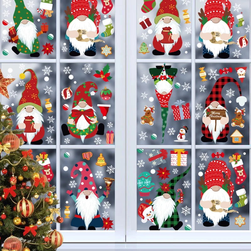 79 Pieces Christmas Gnome Window Clings Holiday Decorations Winter Xmas Elf Scandinavian Tomte Window Decals Holiday Christmas