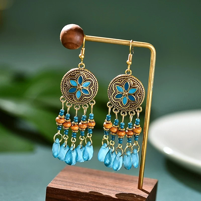 Bohemian ethnic style retro Indian women's earrings image 3