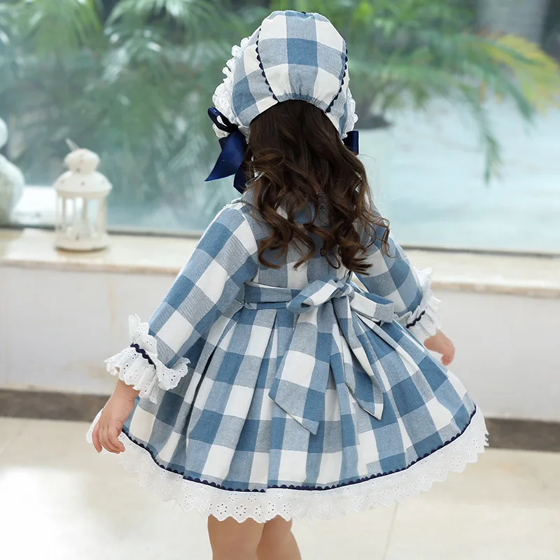 Children Cute Dress Girl Lolita Princess Ball Gown Long Sleeve College Baby Kids Dresses infant Vintage Plaid Robe  Vestidos