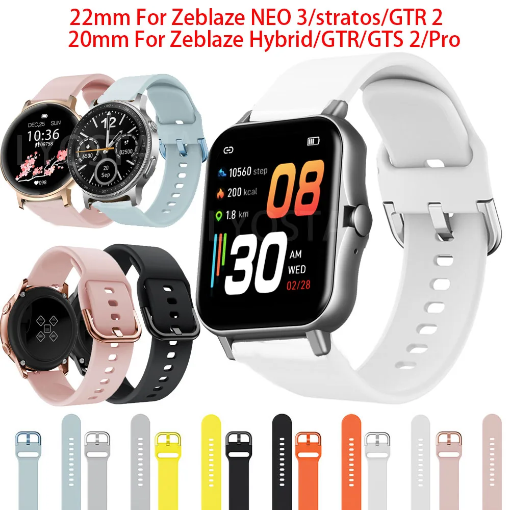 20 22mm Silicone Bracelet For Zeblaze NEO 3/Stratos/GTR2 Smart Watchband For Zeblaze Hybrid/GTR/GTS 2 Soft Strap Sport Wristband