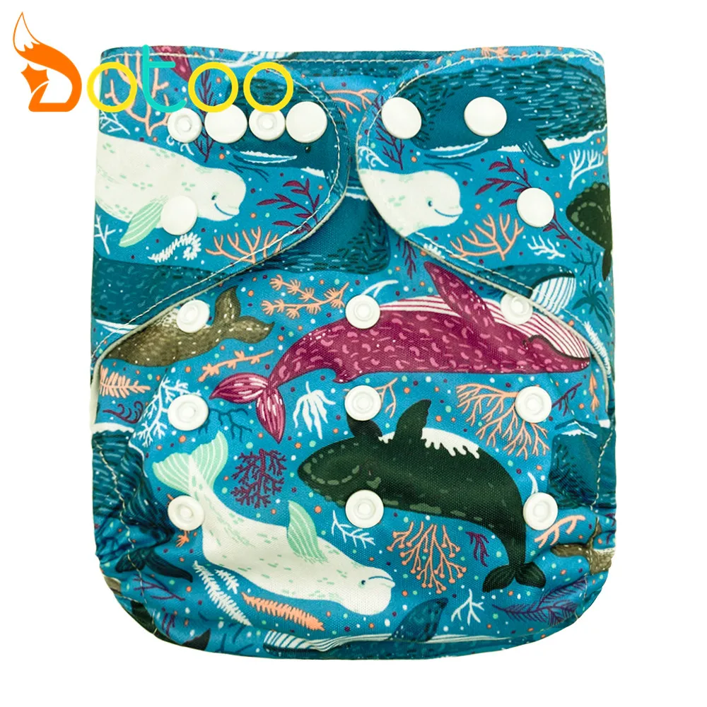 

Dotoo Whale Print Washable Adjustable Pocket Diaper Double Row Snaps Cloth Nappy For 3-15KG Baby