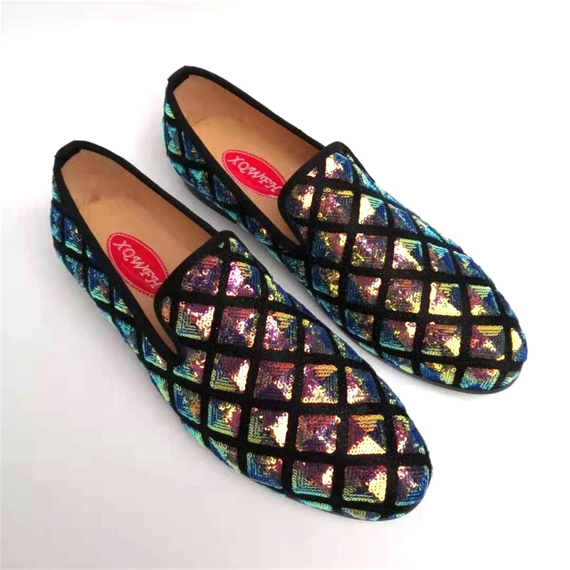 

XQWFH Italian New style men casual shoes Sequins material Golden Formal Shoes Men Luxury Fashion Wedding And Party Loafers