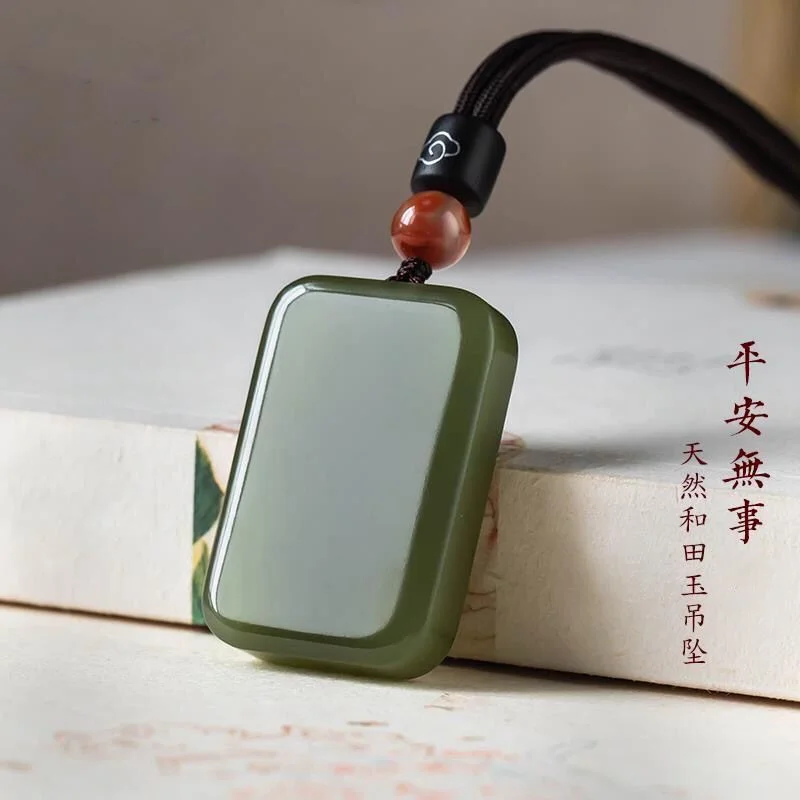 

Hot Selling Natural Hand-carve Jade Cyan Pingan Brand Necklace Pendant Fashion Jewelry Accessories Men Women Luck Gifts