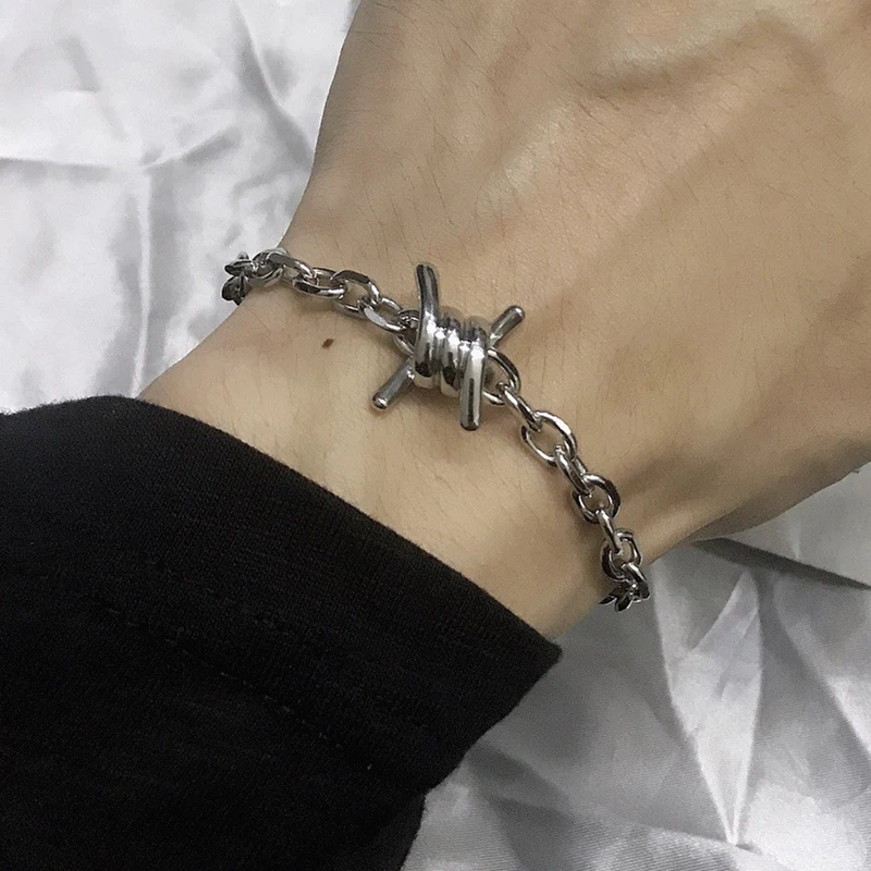 Men's wire Brambles Iron thorns Unisex Couple Bracelet for Women Unique Hip-hop Gothic Punk Silver Color Chain Bracelet Gifts