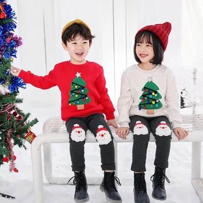 Mommy and Me Christmas Family Matching Clothes New Year Women Kids Homewear Hoodie Sweaters Xmas Tree Embroidery Good Quality