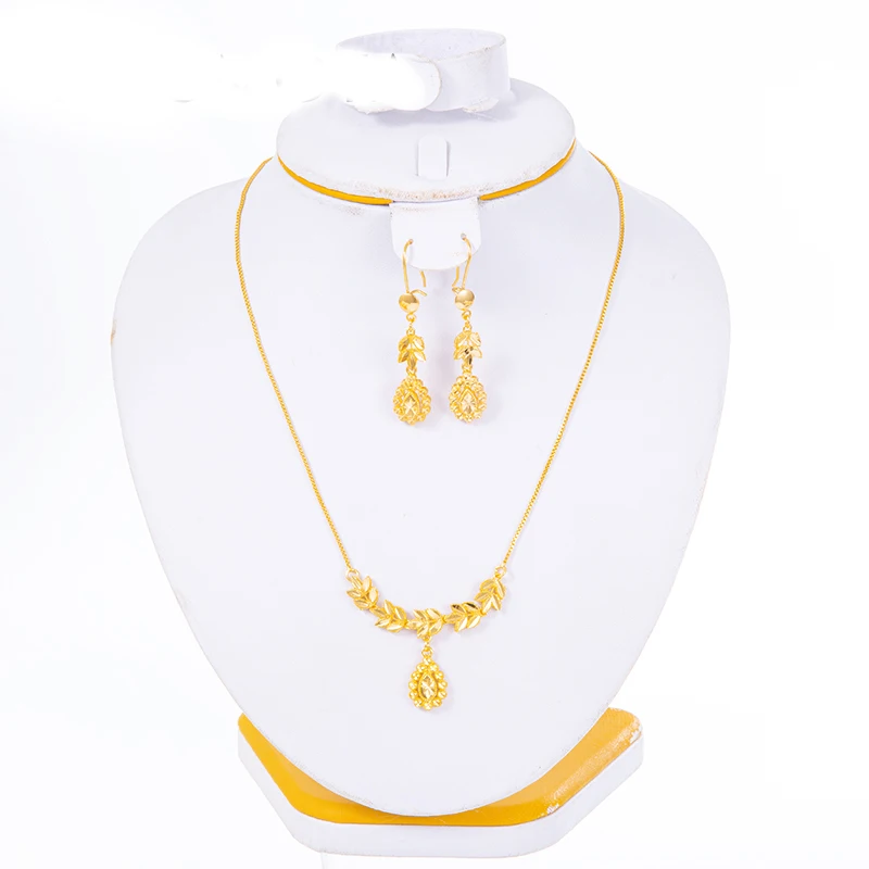 Ethiopian Dubai Jewelry Sets for Women 18k Gold Plated Copper African Necklace Earrings Sets Arab Wedding Bridal Dowry Jewelry