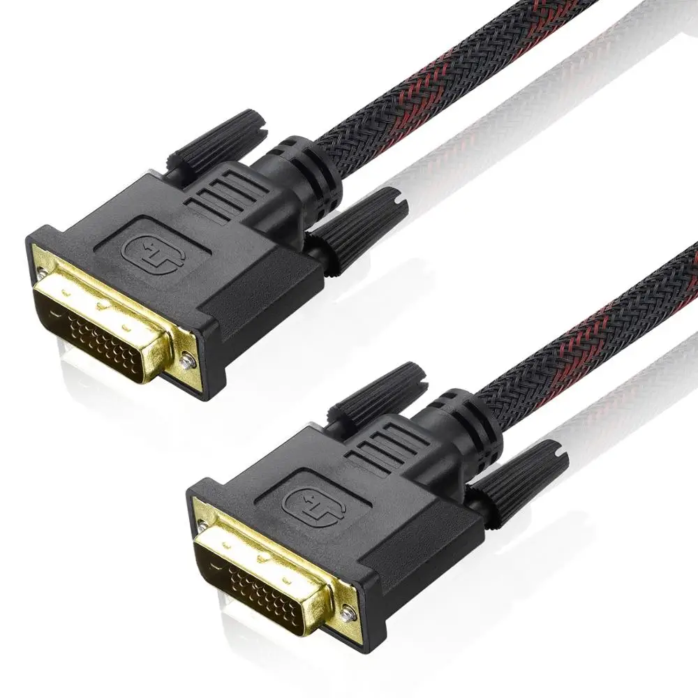 Bochara pleciony nylonowy pozłacany kabel DVI-D (24 + 1Pin) pojedynczy łącznik z męskiego na męskie 1.5m 3m 5m 10m