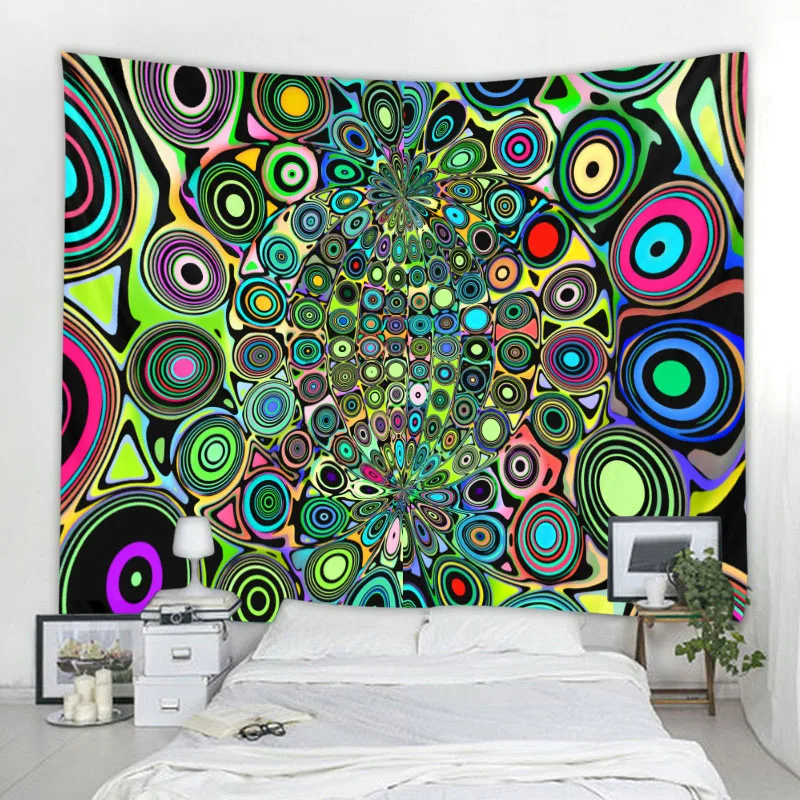 Bohemian colorful geometric fractal art tapestry hippie psychedelic big tapestry home wall decoration background cloth