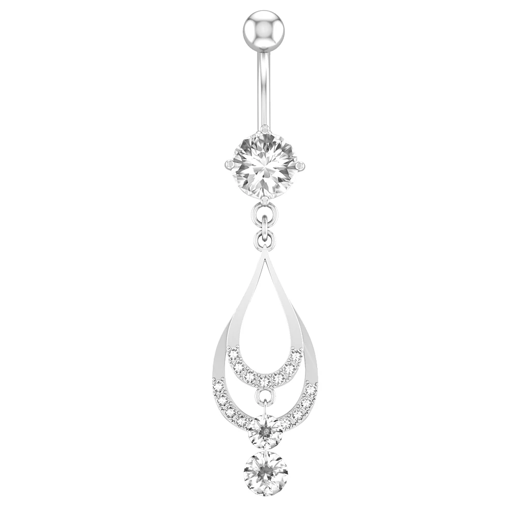 Flower Butterfly Dangled Belly Button Rings, Stainless Steel