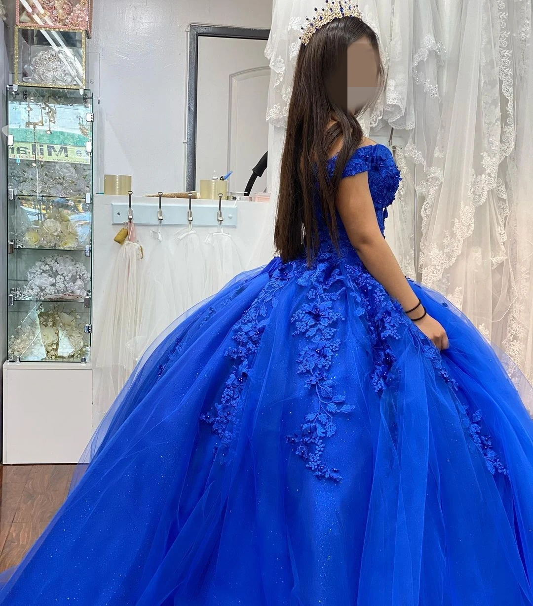 Robe longue en dentelle et Tulle bleu Royal, tenue de bal à épaules dénudées, 15 ans, 2021