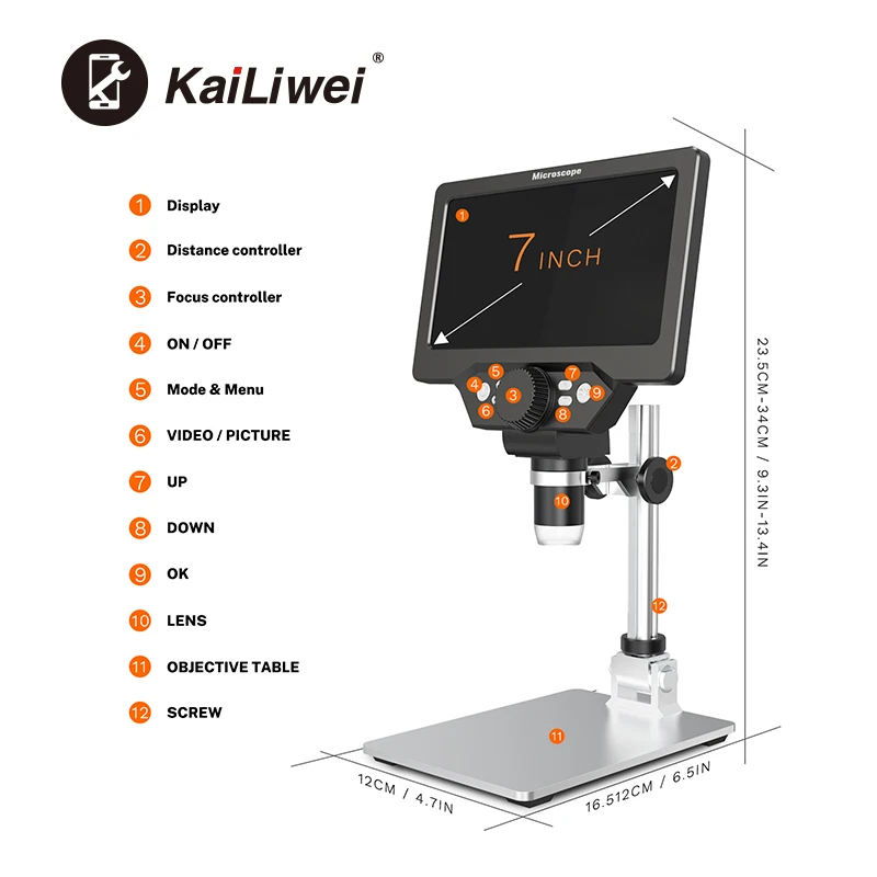 G1200 Digital Microscope 1200X Electronic Video Microscope 7 inch HD LCD Solder Microscope Mobile Phone Repair Magnifying Glass