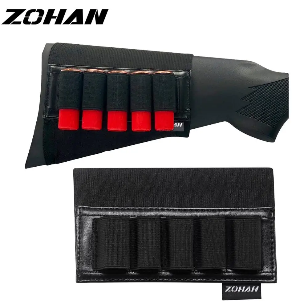 ZOHAN 5 Rounds Shotgun Shell Holder On Stock Cartridge Holder Buttstock Ammo Pouch for 12 20 Gauge Hunting Gun Accessory