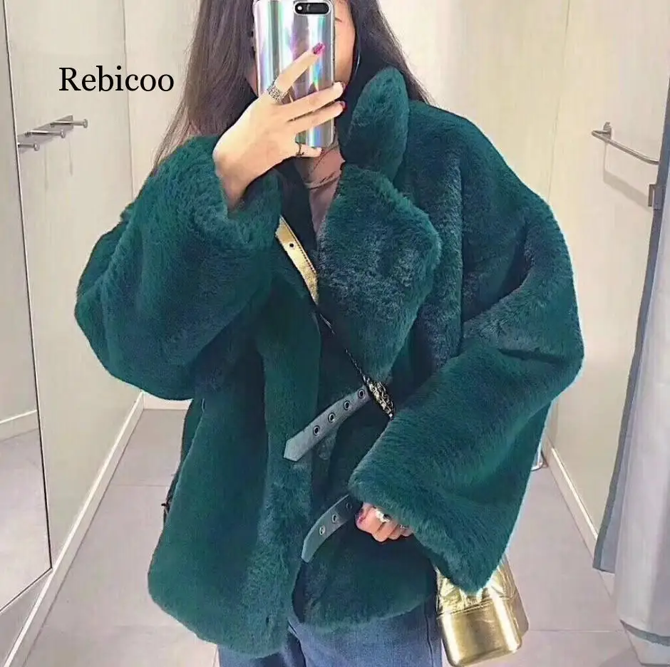 

faux fur coat Long teddy coats fur jacket Womens warm plush Imitation Rabbit Overcoat Winter clothes new fashion Femme