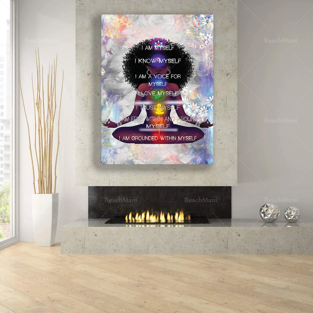 Black Girl Yoga Poster -I Am Myself I Know Myself Poster, Black Woman Poster, Gift For Black, Black Poster,Black Woman Prints