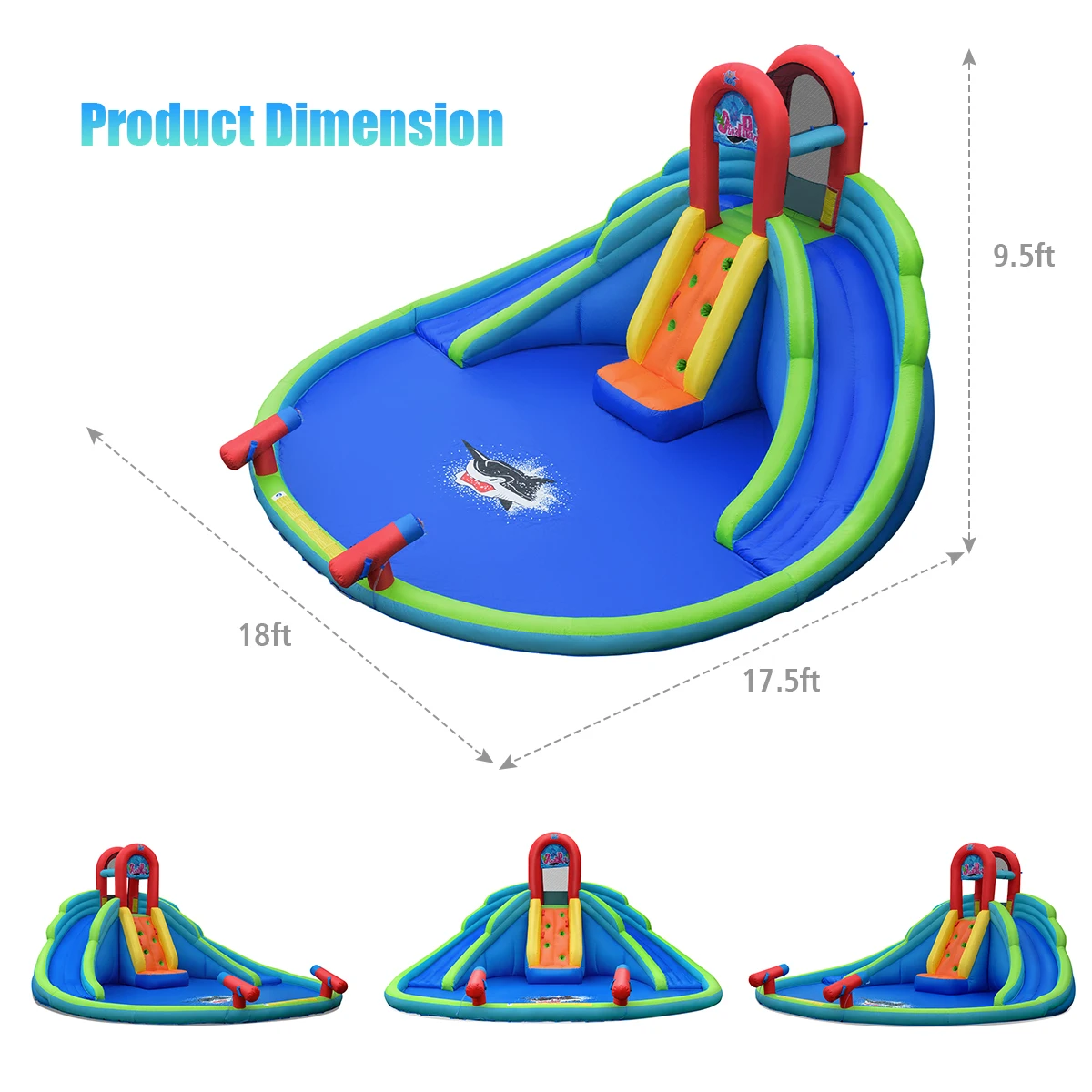 Aufblasbare Bounce Haus Kinder Wasser Splash Pool Dual Rutschen Klettern Wand Park