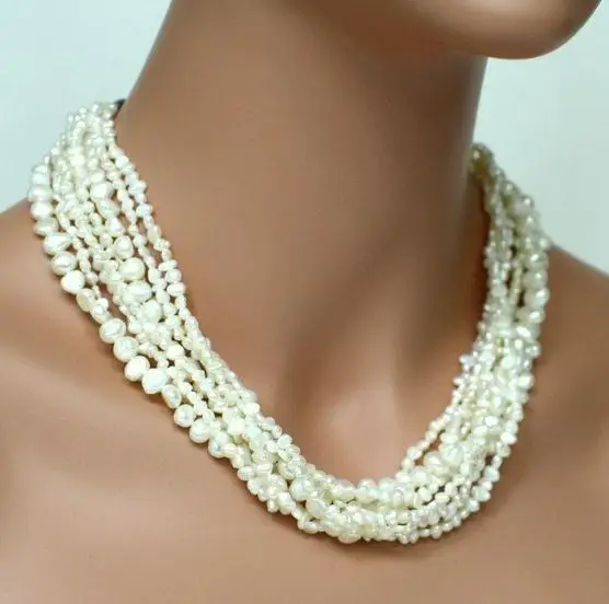 

New Arrival Favorite Pearl Necklace Baroque 9Rows White Freshwater Genuine Pearl Necklace Bridesmaids Brides Women Gift