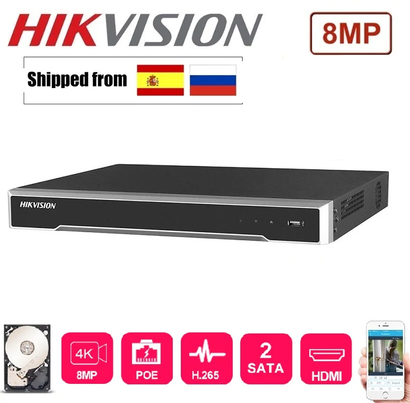 

Hikvision DS-7608NI-K2/8P with POE DS-7616NI-K2/16P with 16 Ports POE English version with 2SATA ports plug & play NVR H.265