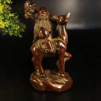 

Exquisite Antique Mahogany Longevity Riding Deer Home Decoration