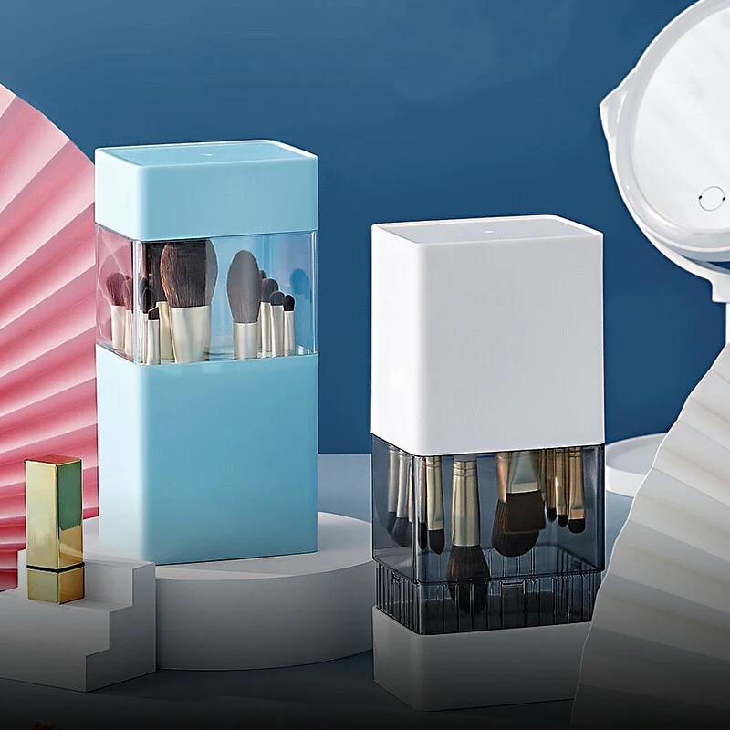 2 في 1 البلاستيك فرشاة للمكياج صندوق تخزين تجفيف الرف المنظم الغبار التجميل دلو أحمر الشفاه فرشاة حامل الجدول ماكياج أداة #3