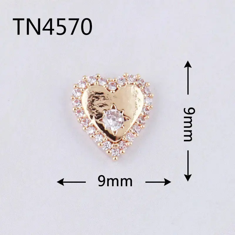 

5pcs/lot TN4570 3D Love Heart Alloy Zircon Nail Art Decoration Jewelry Rhinestones Nails Accessories Supplies Decorations Charms