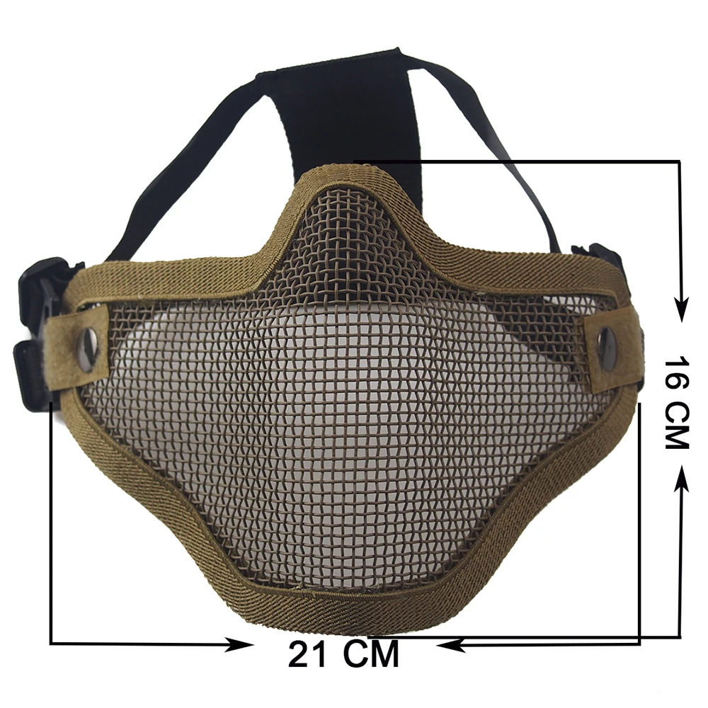 Airsoft Mask Half Lower Face Metal Steel Net Mesh Mask Hunting Cycling Tactical Protective CS Halloween Party Half Face Mask