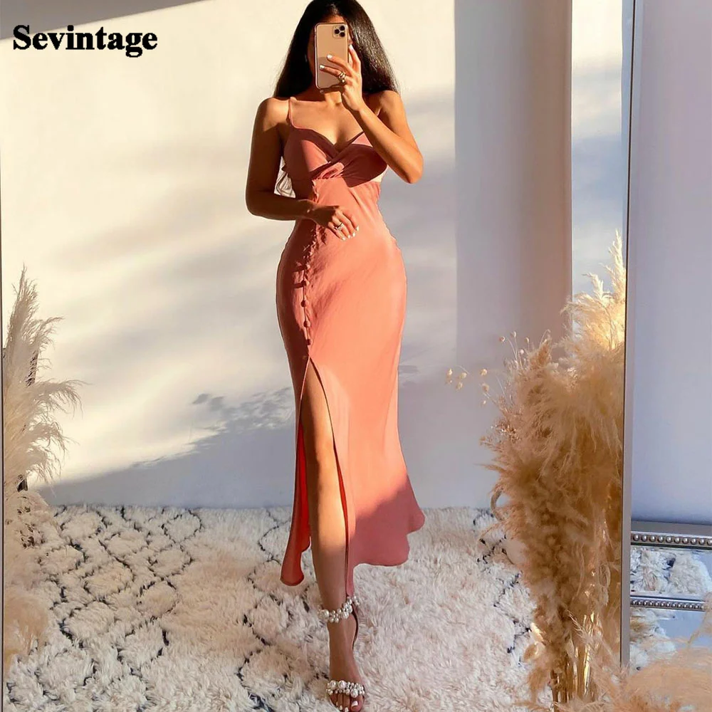 

Sevintage Sexy Side Split V-Neck Mermaid Prom Dress Spaghetti Straps Sleeveless Evening Dresses Formal Party Gowns