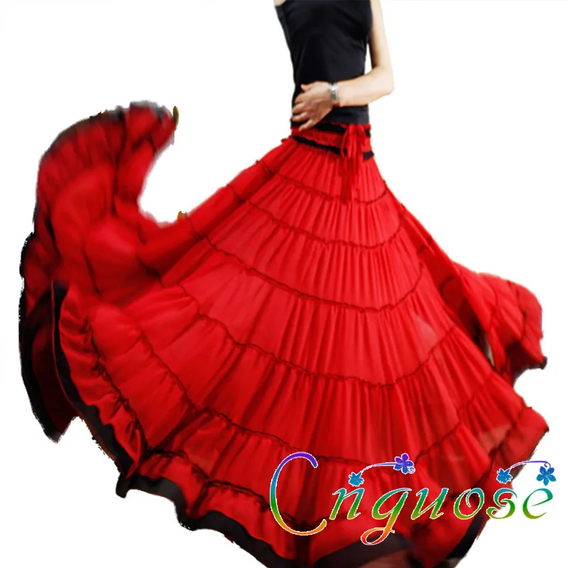 

Plus Size Maxi Skirts for Women 4xl 5xl 6xl Summer Elegant Gypsy BOHO Dance Red Chiffon Pleated xxxxxxl size Women's long skirt