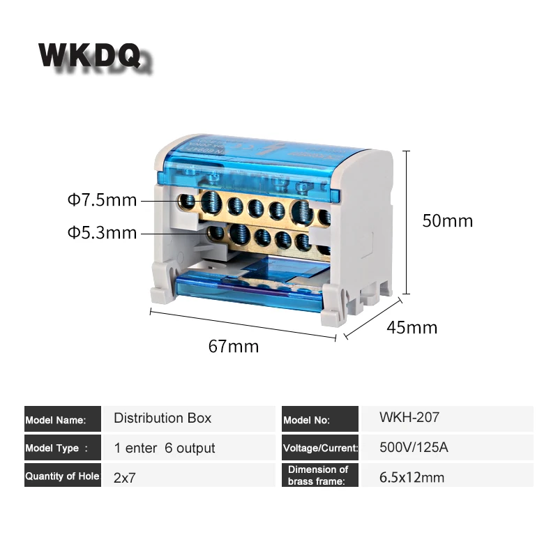 WKH207 Din Rail Terminal Blocks  Modular Screw Connection Power Distribution Block Box Universal Electric Wire  Junction WKH-207